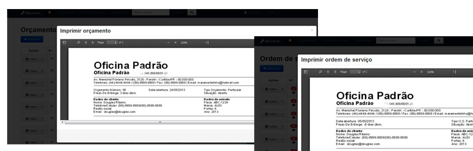 Impressão de Ordens de serviços e Orçamentos